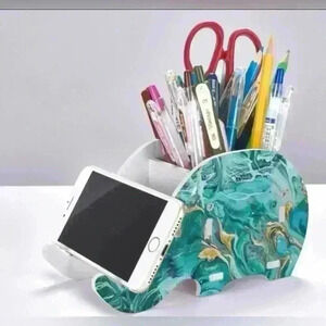 Elephant Pencil Holder With Phone Stand Desk Supplies Organizer Brand New